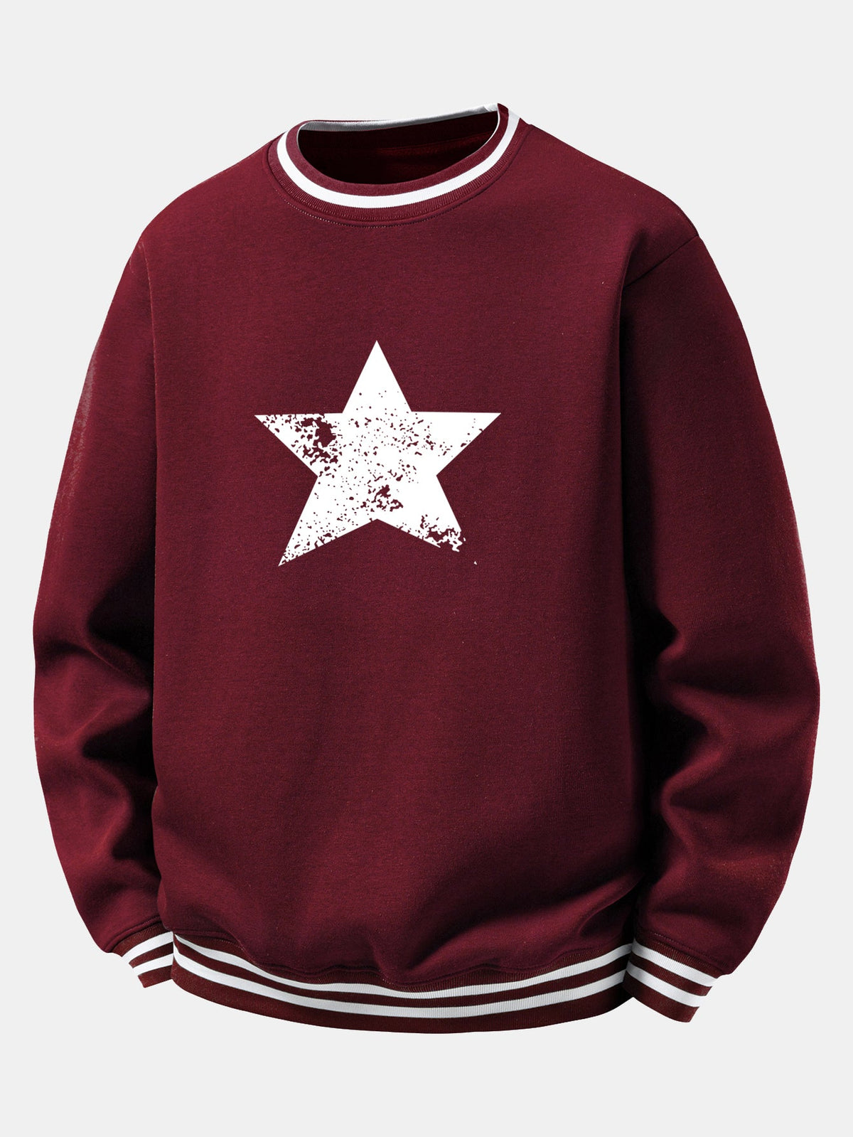 Star & Stripe Print Ribbed Crew Neck Sweatshirt