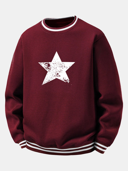 Star & Stripe Print Ribbed Crew Neck Sweatshirt