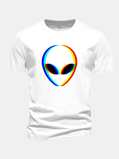 Glitch Alien Print Cotton T-Shirt