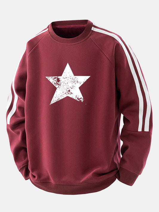 Moletom raglan listrado vintage com estampa de estrelas e modelagem confortável