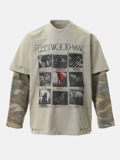 Camiseta 2 em 1 com Estampa Rock Rasgada e Camuflada