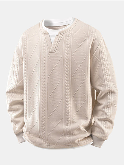 Camiseta de jacquard geométrico 2 em 1, com caimento descontraído e gola com entalhe