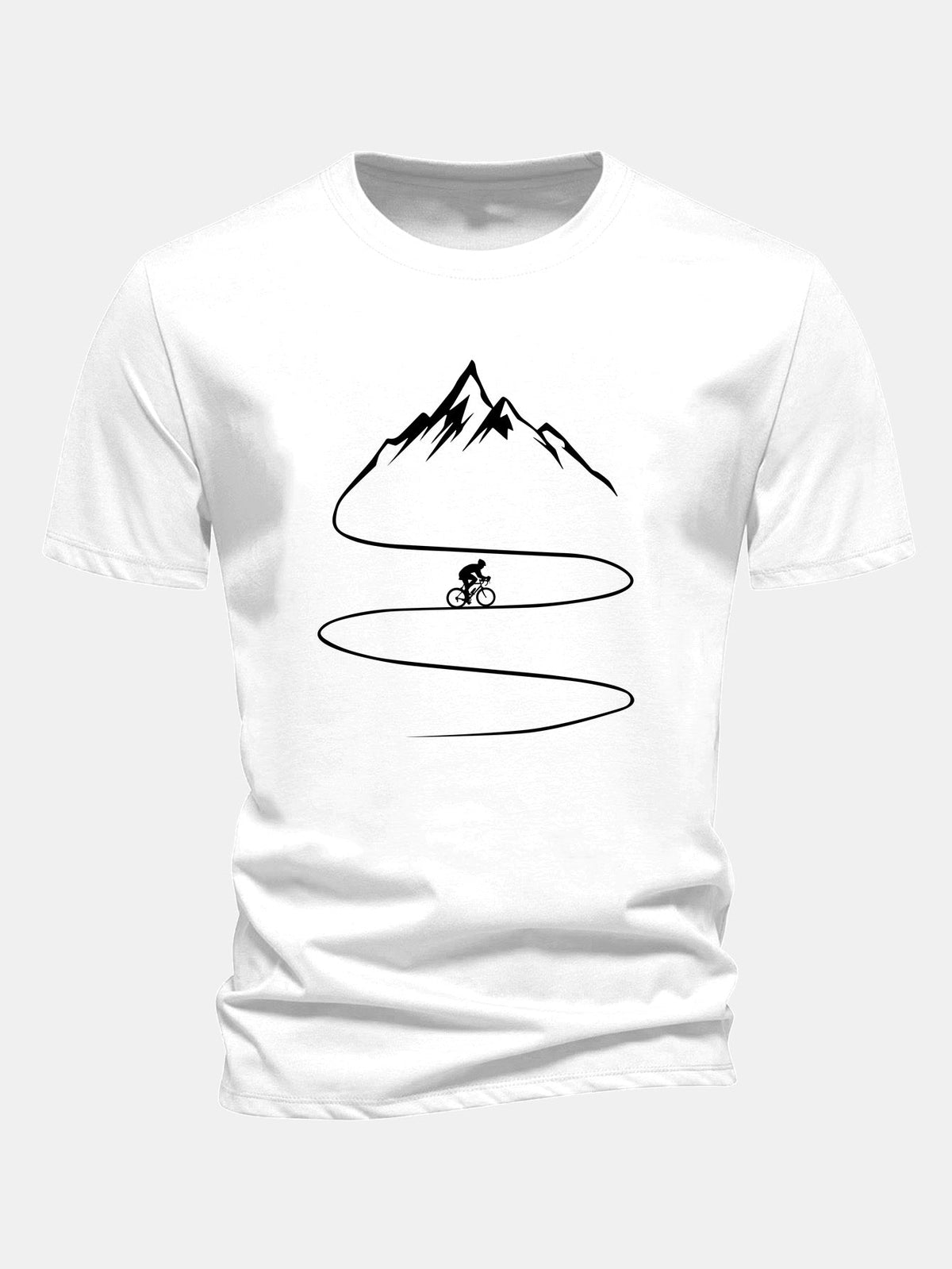 Camiseta de algodão com estampa de ciclismo e montanha, caimento regular