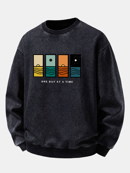 "One Day At A Time" Washed Distressed Sweatshirt