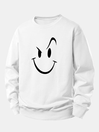 Moletom de caimento confortável com estampa de carinha sorridente