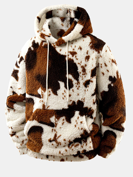Cow Print Teddy Fleece Hoodie