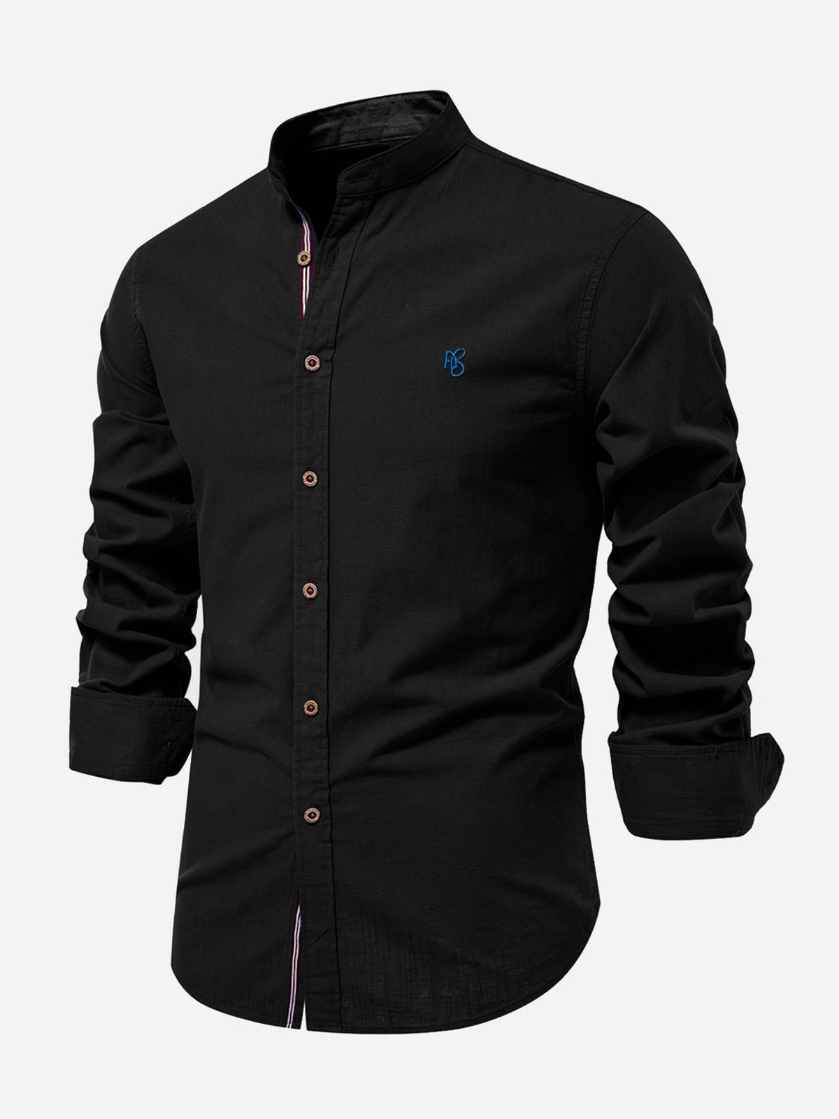 Camisa de manga longa com gola padre e aparência de linho