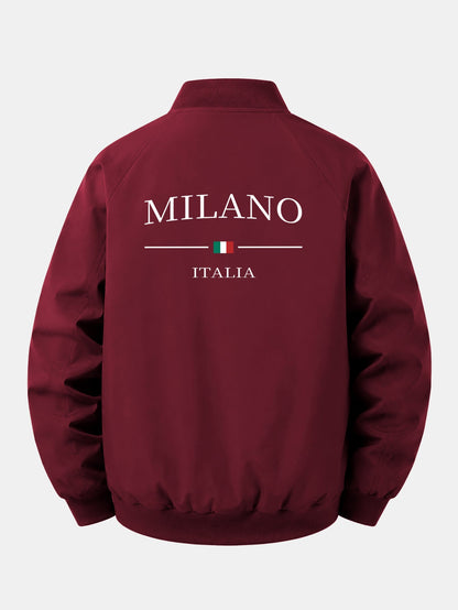 Jaqueta bomber de zíper com estampa Milano e modelagem confortável