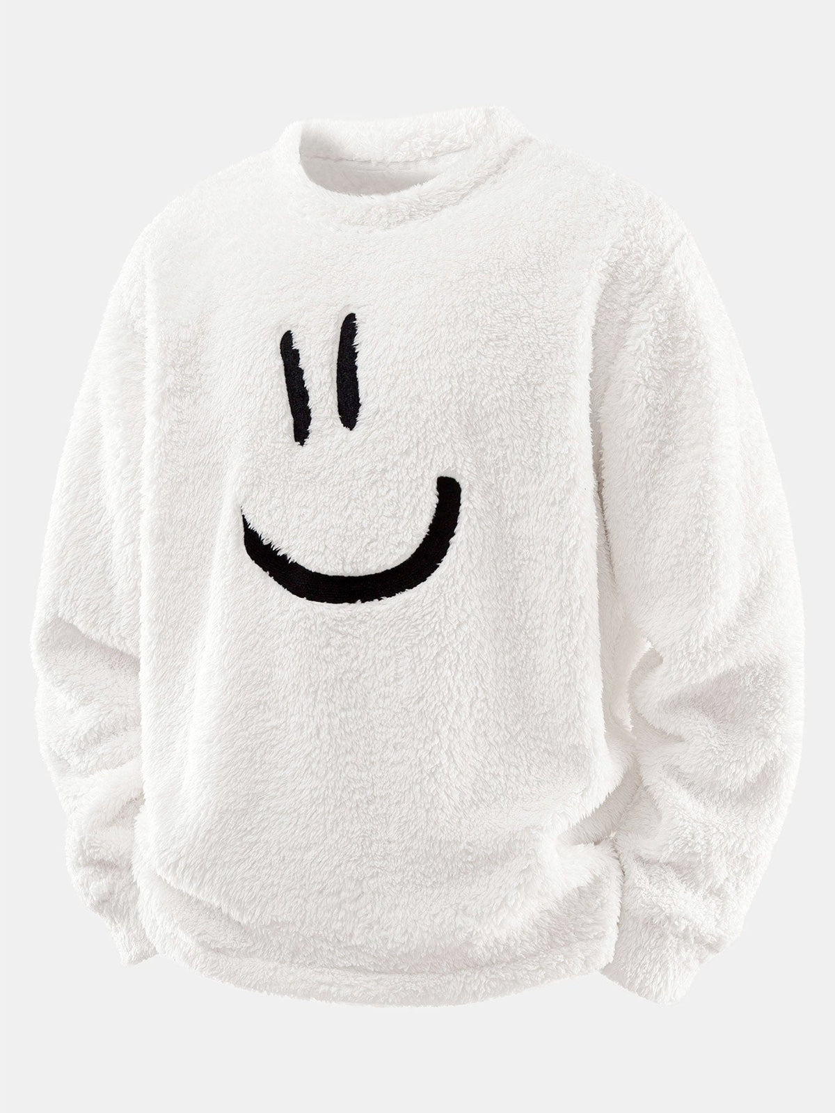 Embroidered Smiley Teddy Fleece Sweatshirt