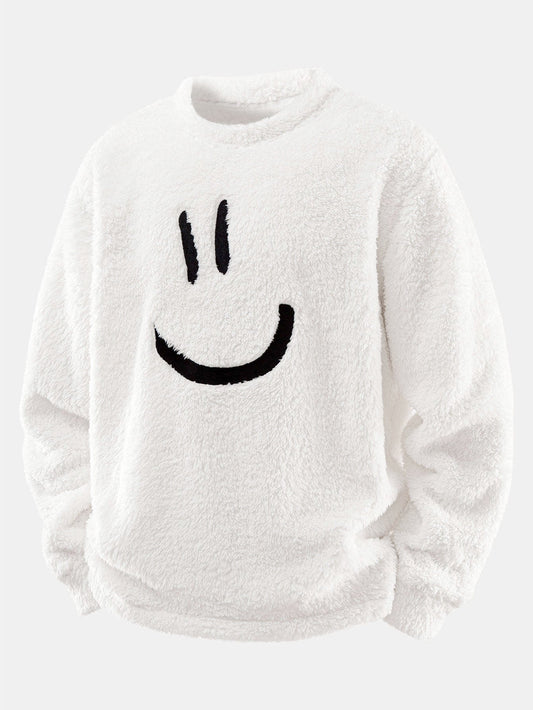Embroidered Smiley Teddy Fleece Sweatshirt