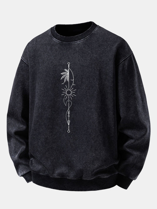 Sun, Palm & Arrow Print Washed Distressed Sweatshirt
