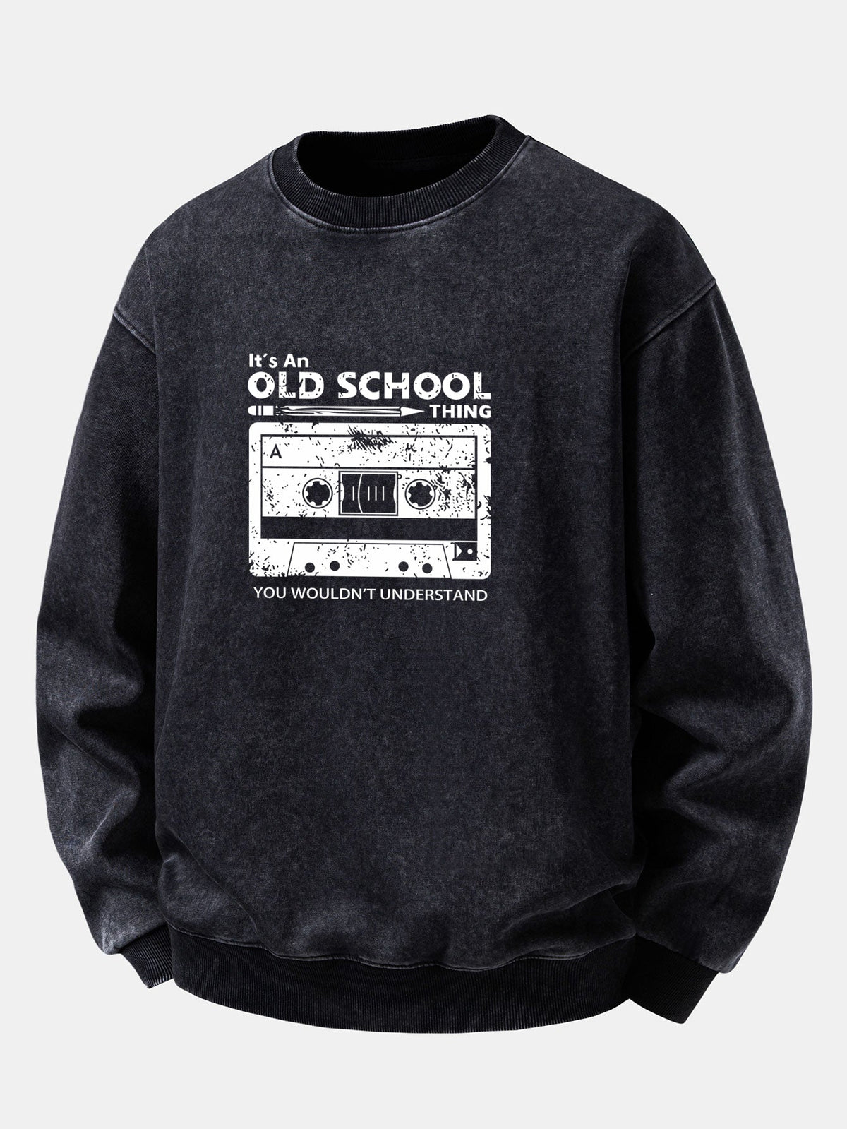 Cassette Print Washed Distressed Sweatshirt