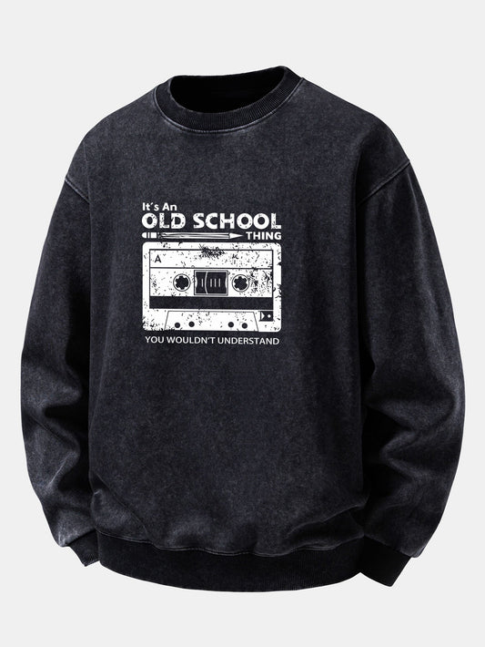 Cassette Print Washed Distressed Sweatshirt