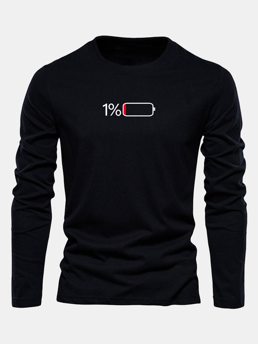 Camiseta de algodão com mangas longas e estampa de bateria de 1%
