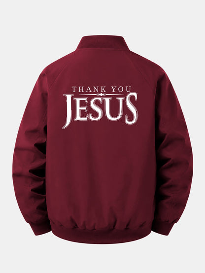 Jesus Print Relaxed Zip Bomber Jacket