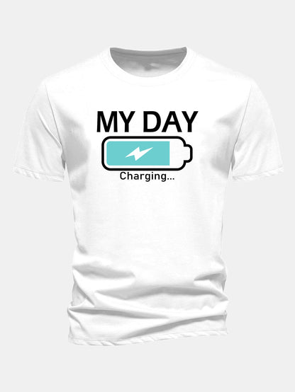 Camiseta de algodão com estampa de bateria “My Day” e caimento regular