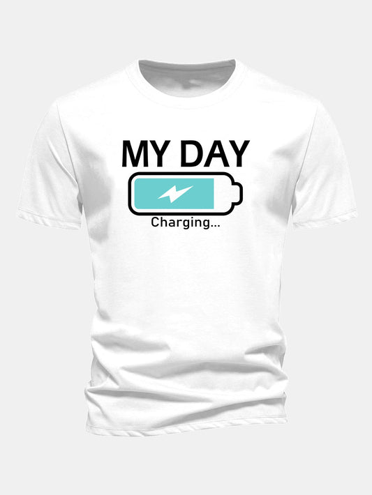 Camiseta de algodão com estampa de bateria “My Day” e caimento regular