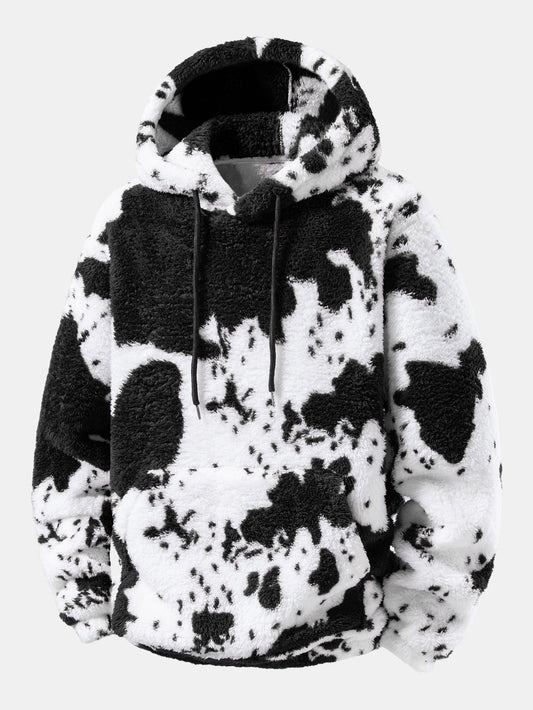 Cow Print Teddy Fleece Hoodie