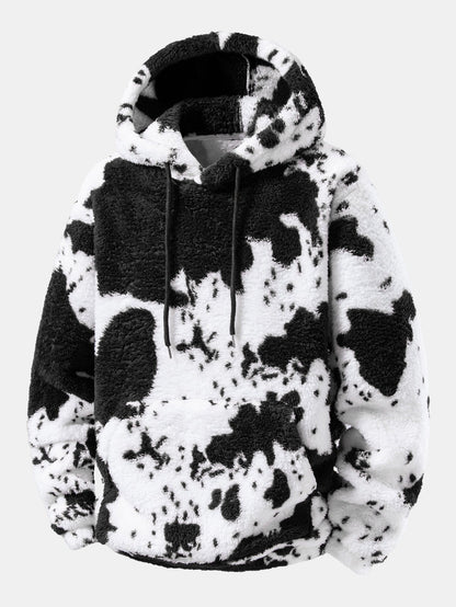 Cow Print Teddy Fleece Hoodie