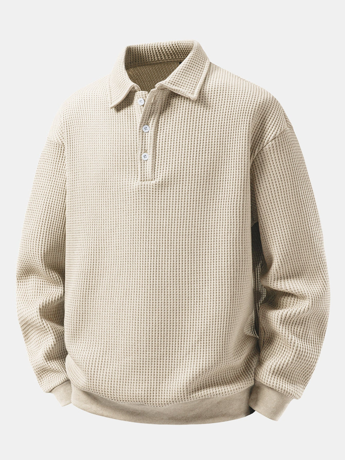 Waffle Knit Polo Collar Sweatshirt