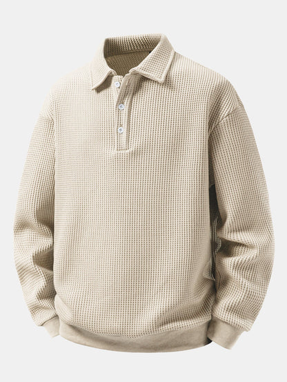 Waffle Knit Polo Collar Sweatshirt