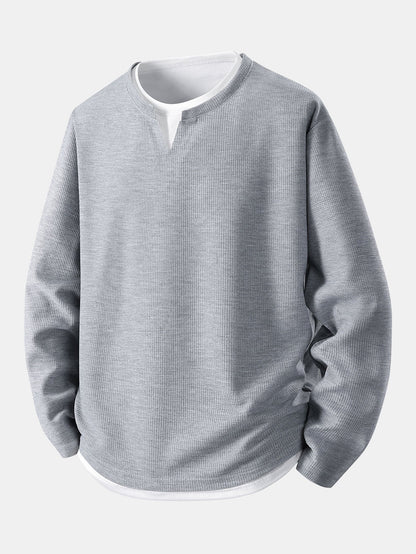 Camiseta 2 em 1 com Mangas Longas e Caimento Relaxado em Textura Waffle