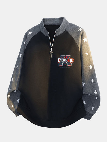 Star Print Quarter-Zip Raglan Sweatshirt