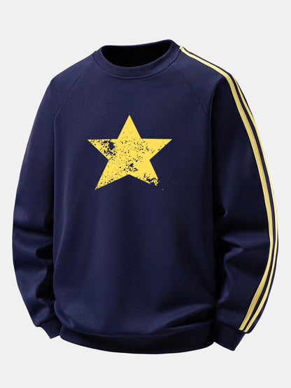 Star Print Contrast Stripe Raglan Sweatshirt
