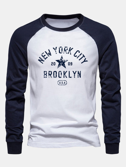 New York Print Raglan Long Sleeve Cotton T-Shirt