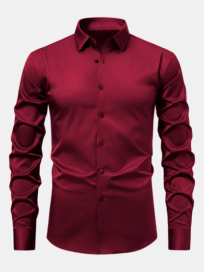 Camisa de cetim justa de manga longa com botões