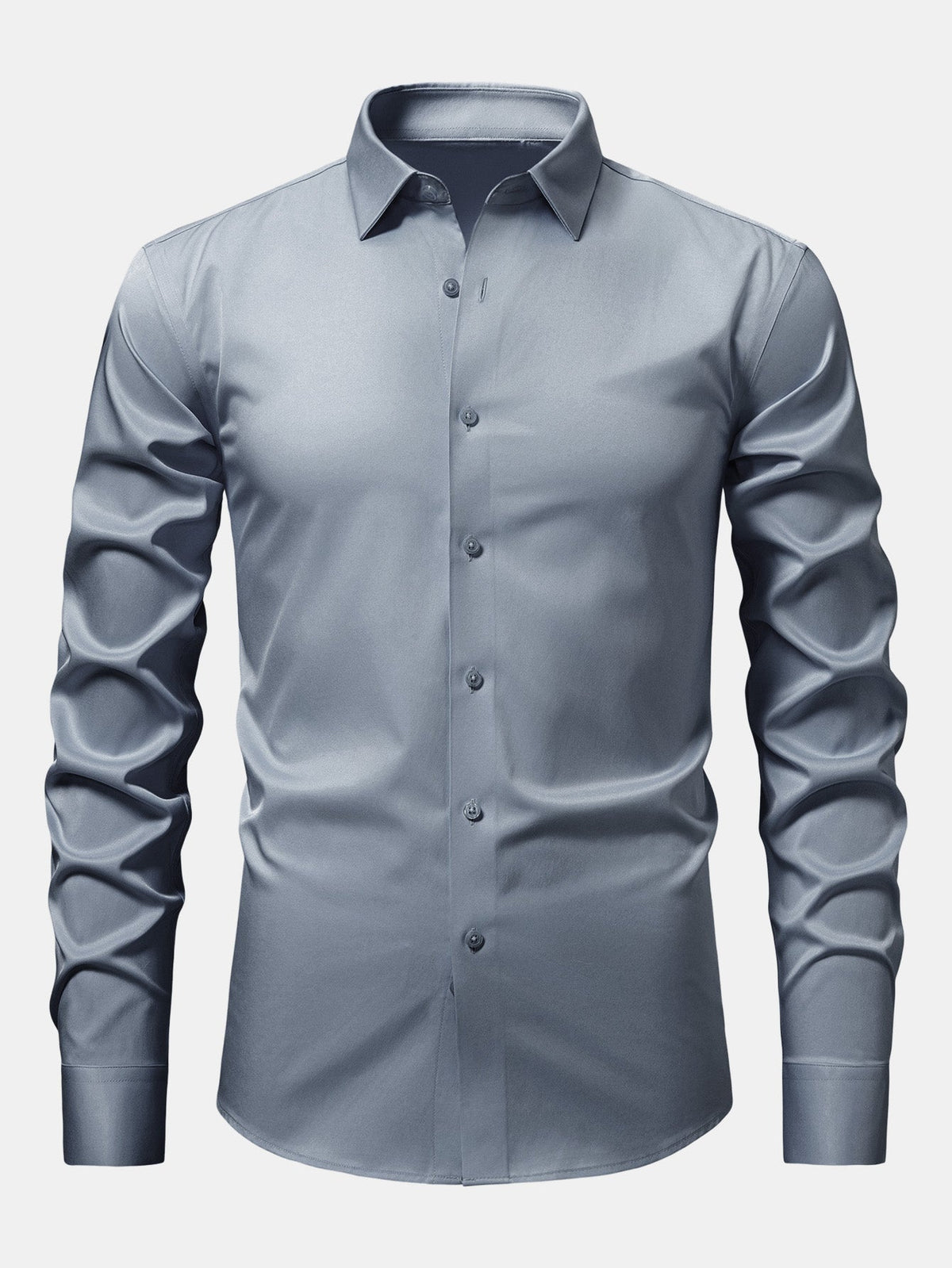 Camisa de cetim justa de manga longa com botões