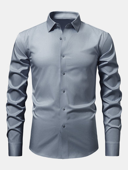 Camisa de cetim justa de manga longa com botões