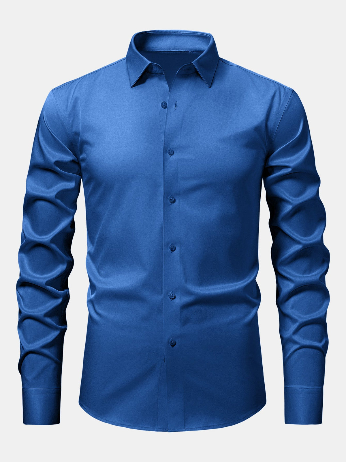 Camisa de cetim justa de manga longa com botões