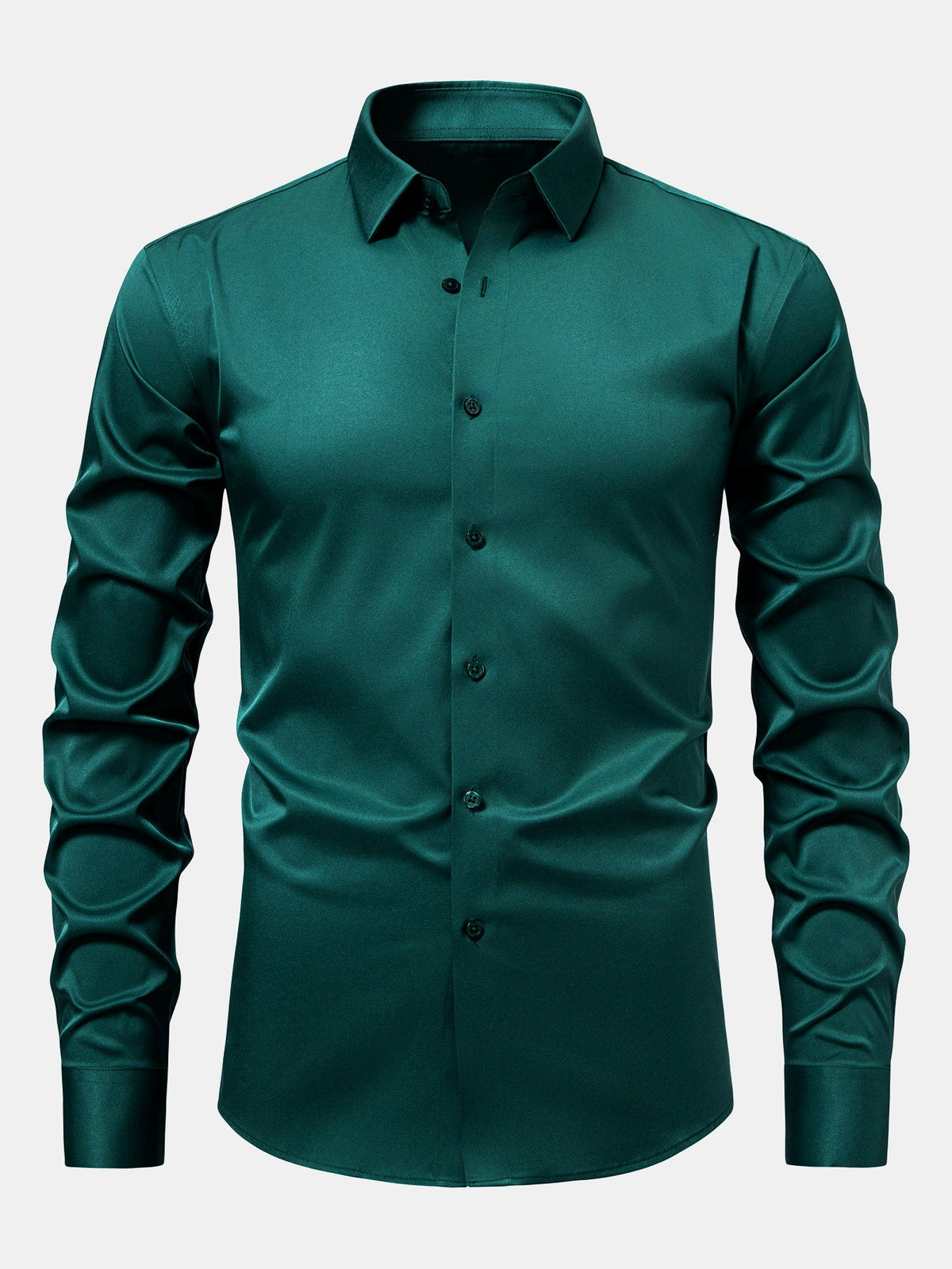 Camisa de cetim justa de manga longa com botões