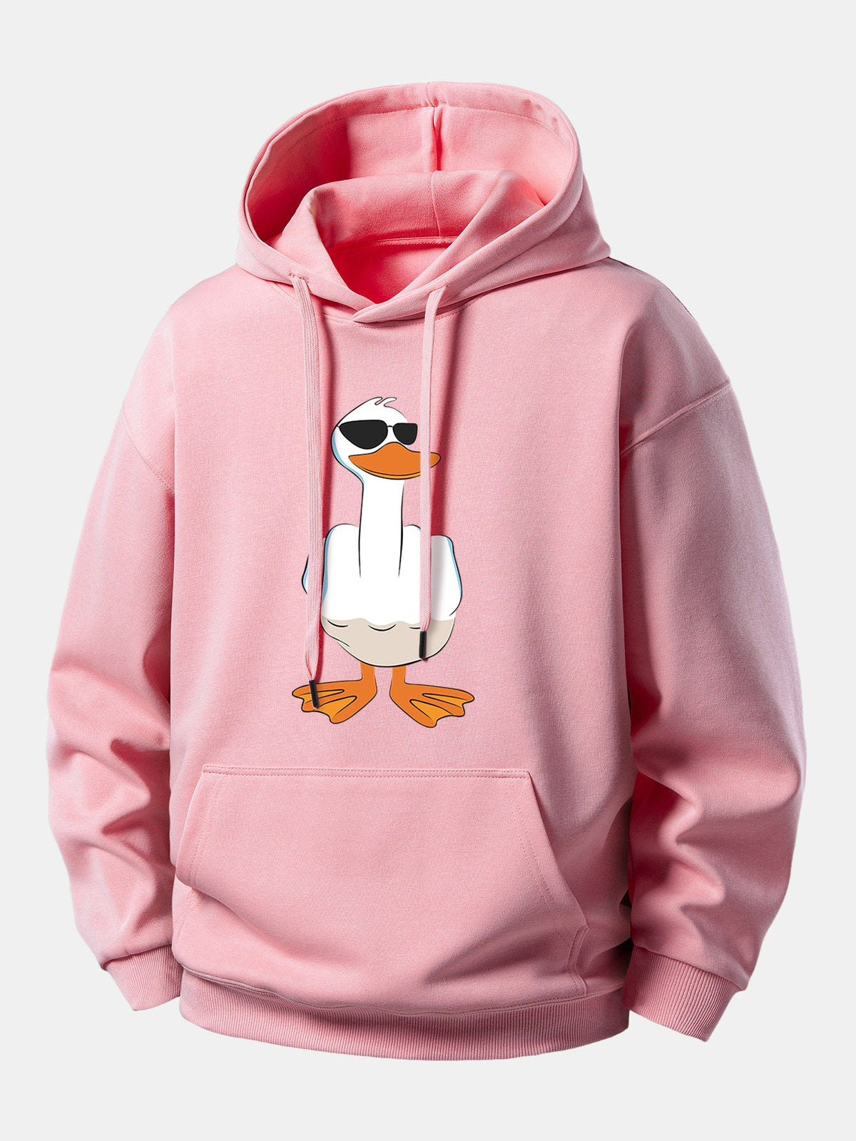 Moletom com Capuz de Ajuste Confortável e Estampa Engraçada de Pato com o Dedo do Meio