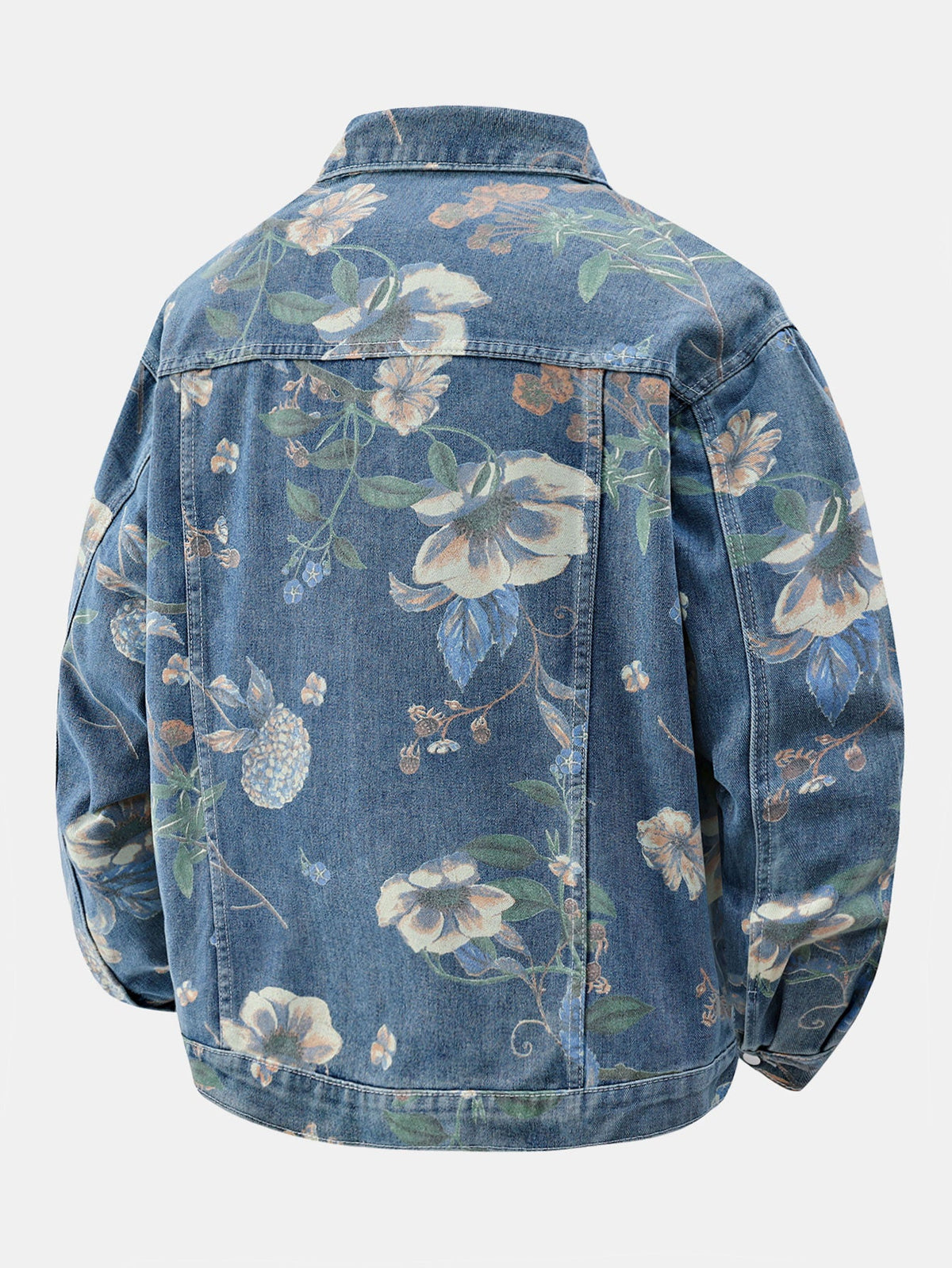 Jaqueta jeans lavada de modelagem ampla com estampa floral