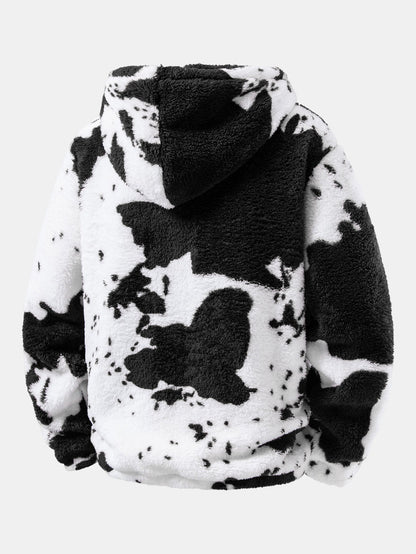 Cow Print Teddy Fleece Hoodie