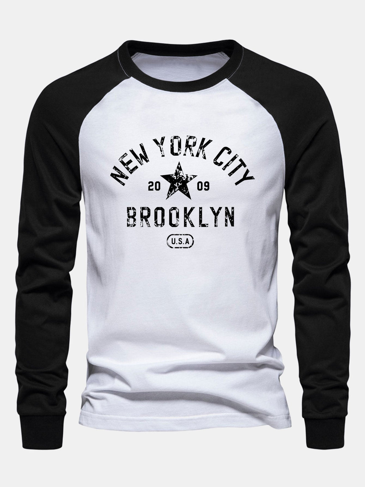 New York Print Raglan Long Sleeve Cotton T-Shirt