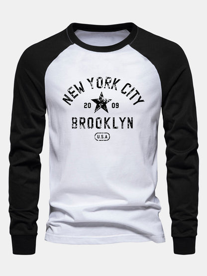 New York Print Raglan Long Sleeve Cotton T-Shirt