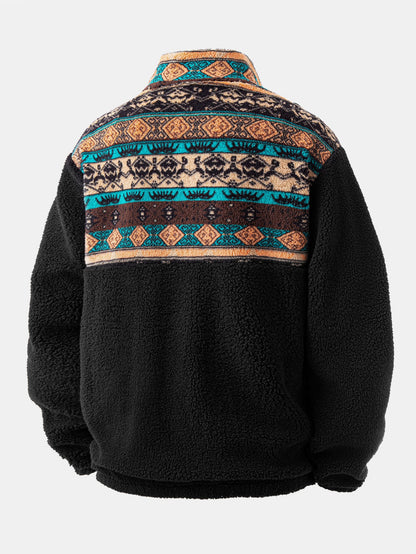 Geometric Patchwork Teddy Quarter-Zip & Joggers Set