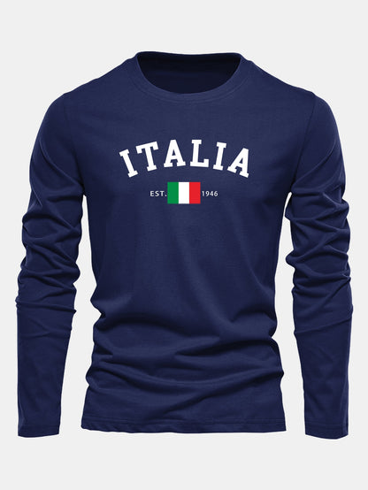 Camiseta de algodão de manga longa com estampa da Itália
