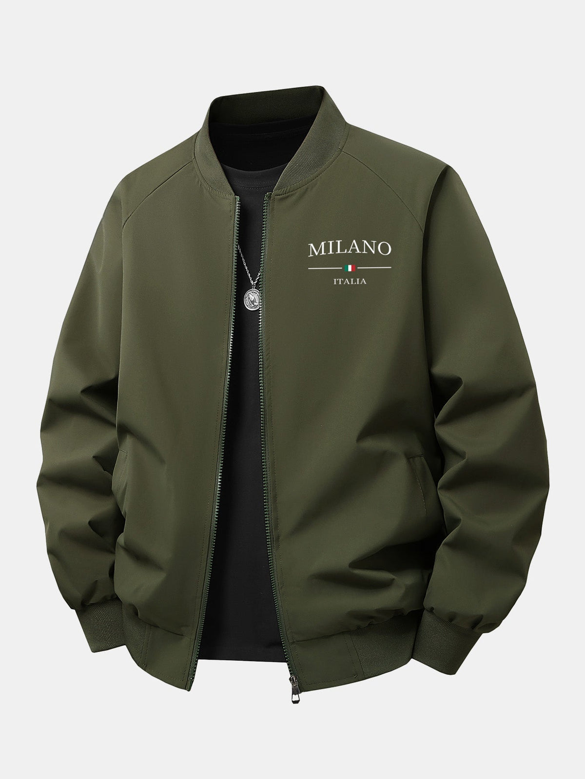 Jaqueta bomber de zíper com estampa Milano e modelagem confortável