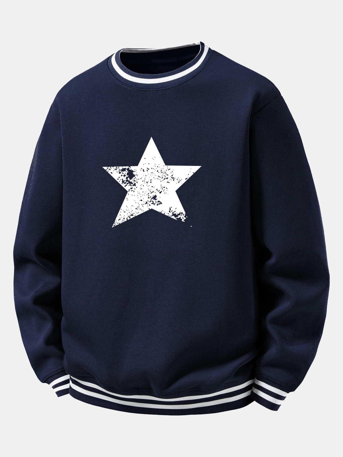 Star & Stripe Print Ribbed Crew Neck Sweatshirt