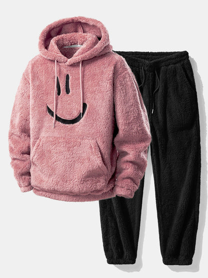 Embroidered Smiley Teddy Hoodie & Joggers Set