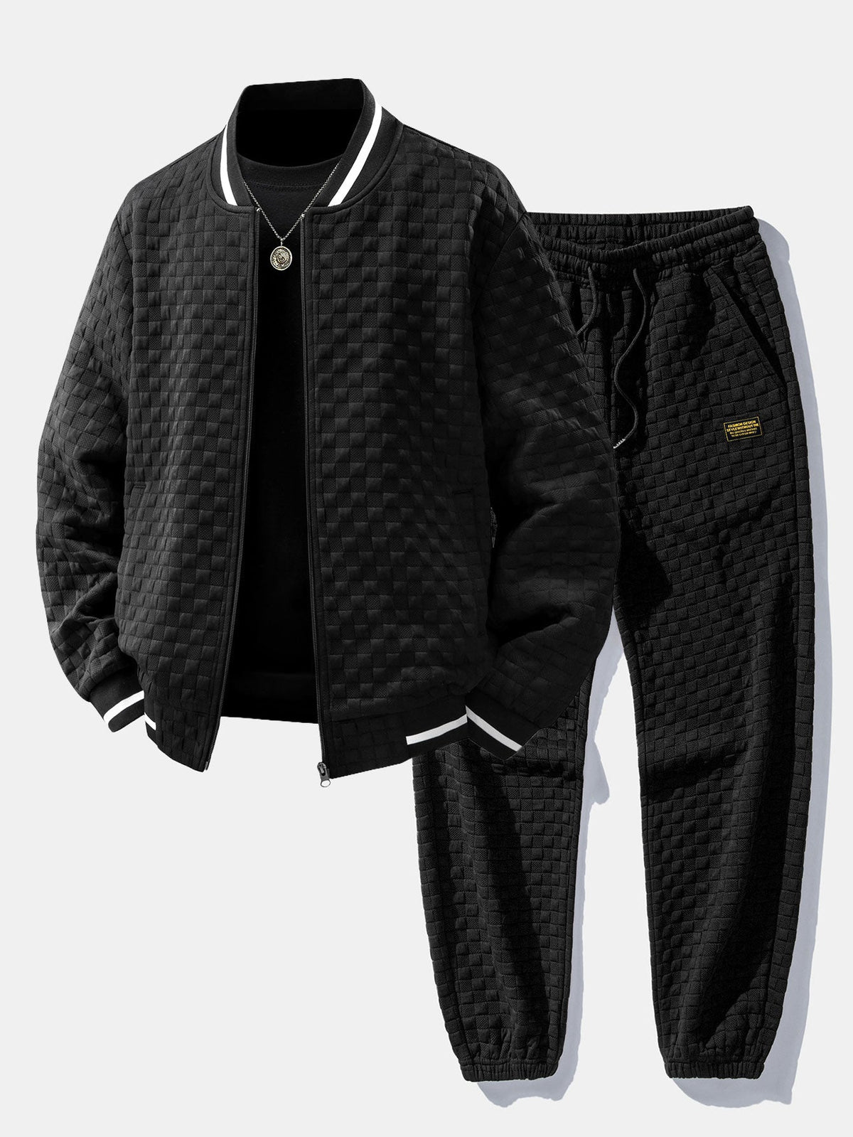 Plaid Jacquard Zip Bomber & Joggers Set