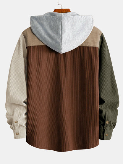Camisa de veludo cotelê com capuz e blocos de cores
