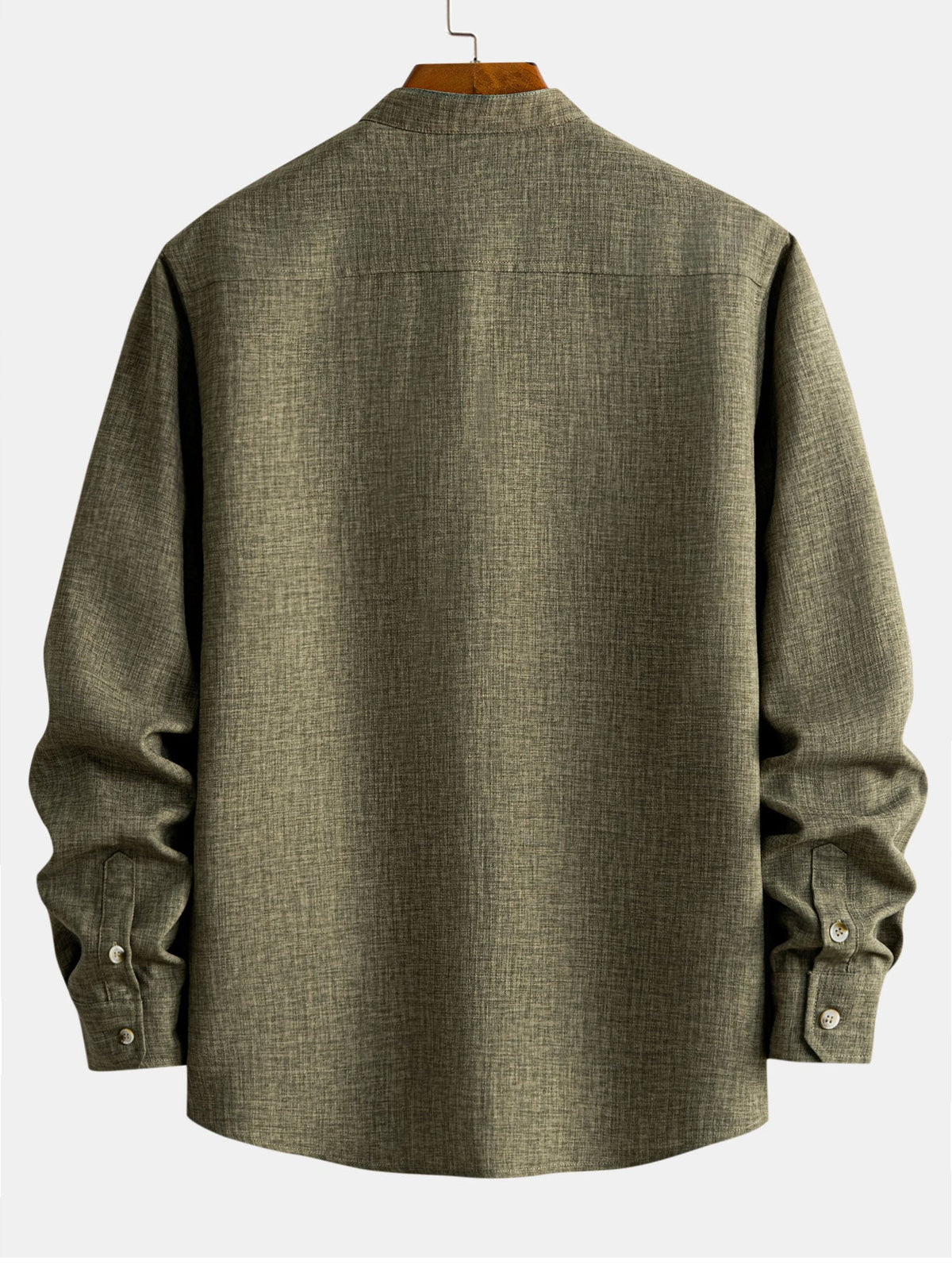 Linen-Look Grandad Collar Long Sleeve Shirt