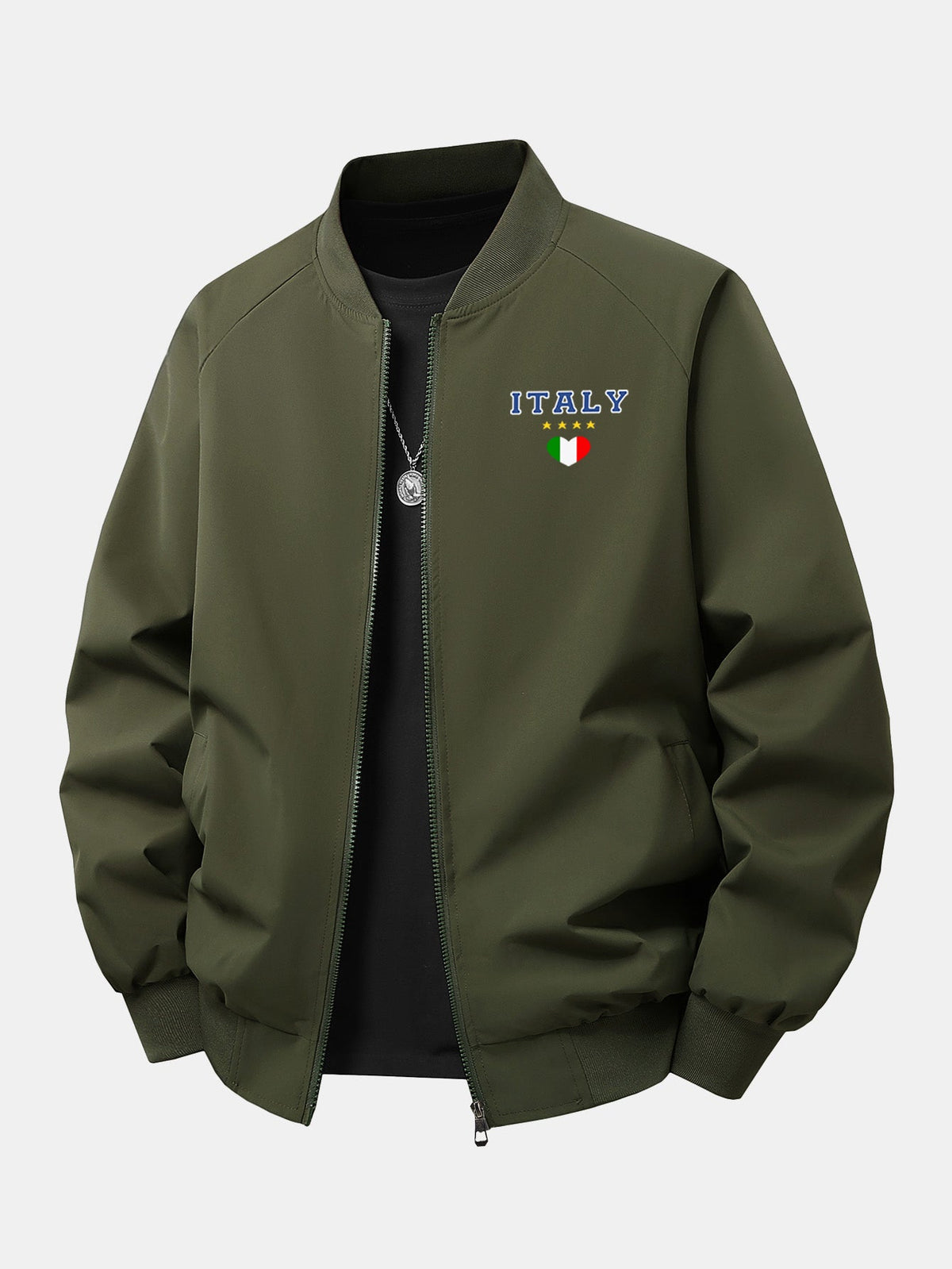 Italia Print Relaxed Zip Bomber Jacket