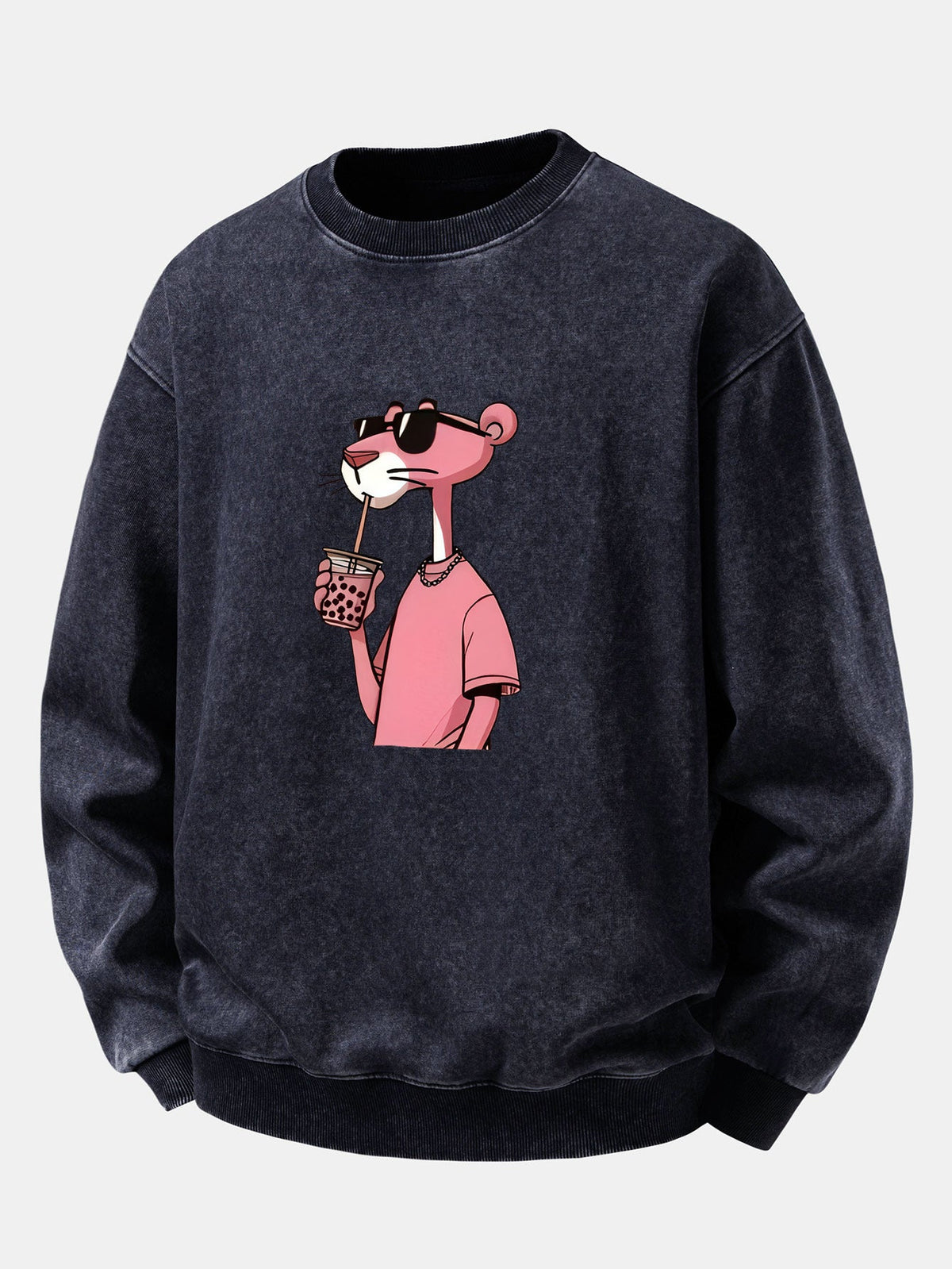 Pink Panther Print Washed Distressed Sweatshirt