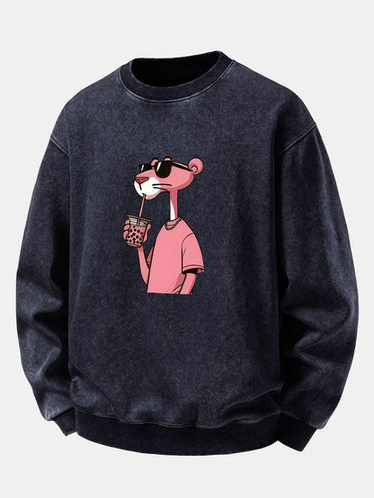 Pink Panther Print Washed Distressed Sweatshirt